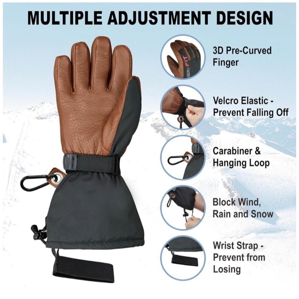 Intra-FIT Deerskin Ski Snowboard Biker Gloves Medium Black & Brown Waterproof - Picture 10 of 12